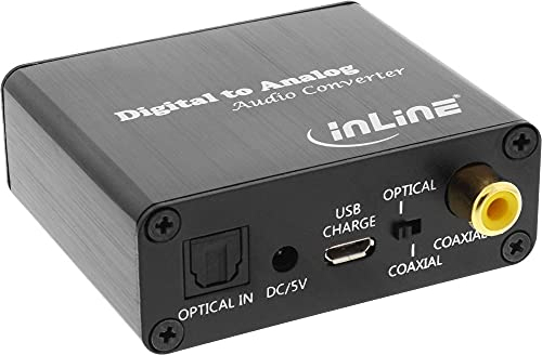 Inline 65002K - Conversor de Audio Digital a analógico, convertidor DA, Toslink y RCA de Entrada a Salida RCA estéreo, alimentación USB