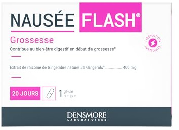 Densmore - Nauséflash - Complément Alimentaire Anti Nausée - Grossesse, Transport - Gélule à Libération Immédiate - Gingembre, Gingerols - 20 Gélules - Jusqu'à 4 gélules par jour - Fabriqué en France