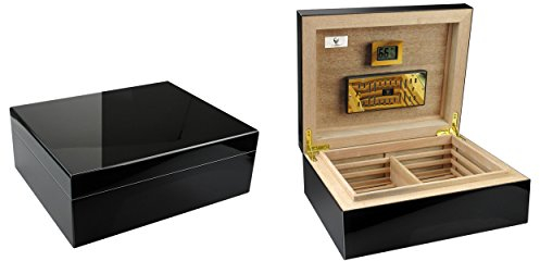 GERMANUS Prandium Premium Zigarren Humidor mit Digital Hygrometer in Schwarz für ca. 100 Zigarren