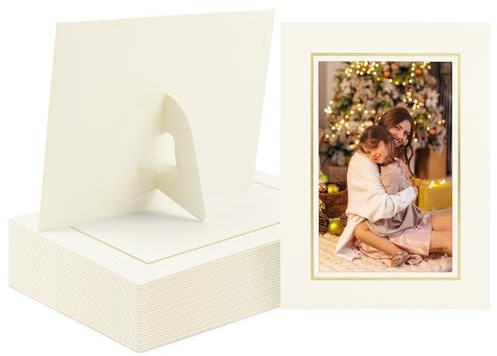 Golden State Art, 25 Stück Papier-Bilderrahmen mit Staffelei, Fotorahmen, Karten, DIY-Karton (Farbe Elfenbeinfarbenes Goldfutter)