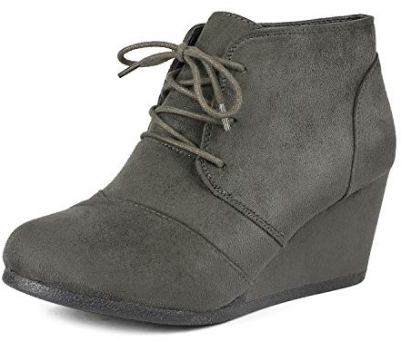 DREAM PAIRS Women's Wedge Ankle Boots Lace Up Slip On Work Casual Fashion Low Wedge Shoes,Size 6,Grey,Tomson