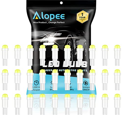 Alopee 30 Unidades Bombillas T5 LED 12V para Interior Panel de Instrumentos de Coche - (Tablero, Cúpula, Puertas, Maletero) - Compatible con Modelos 74/73/70/37/17/2721/2723 - Luz Blanca