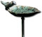 Landhausstil Blatt mit Vogel, Gartenstecker Vogeltränke, Gusseisen, rustikale grüne Edelrost, 90 cm hoch