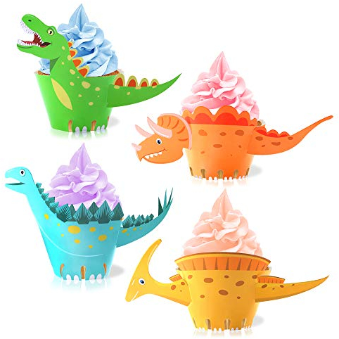 HOWAF Dinosaur Cupcake Wrappers Toppers(48Pack), Little Dino Cupcake Toppers Cake Table Decorations Party Supplies for Boys Kids Birthday Party Decor Favors-Tyrannosaurus Monoclonius Triceratops