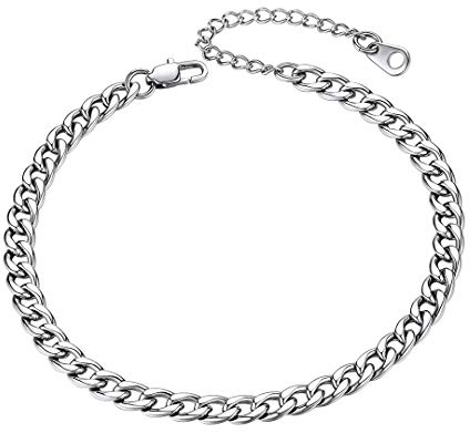 ChainsHouse Silber Fußkettchen Edelstahl Damen Fußkette 22cm Panzerkette Fußband mit Schmuckbox Partner Fußschmuck
