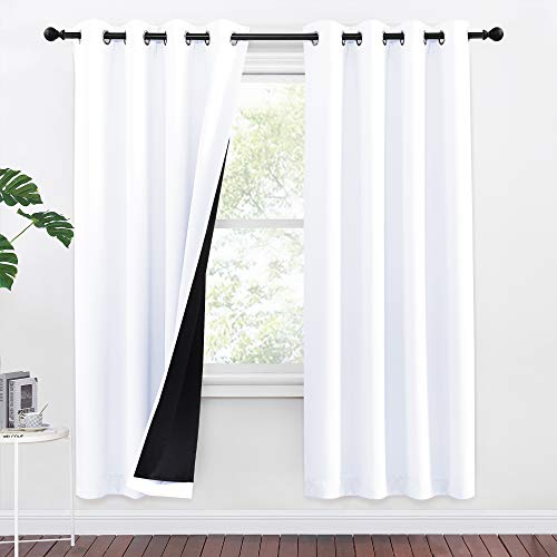 PONY DANCE Doppellagige Gardinen Weiss Blickdicht 2er Set H 175 x B 140 cm 100% Verdunklungsvorhänge Ösen Schlafzimmer Gardinen und Vorhänge Lichtundurchlässig Thermogardinen Hitzeschutz