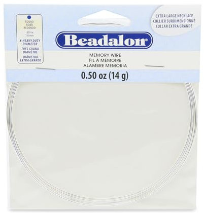 Beadalon Carbon Steel Memory Wire, Extra Heavy Duty Round, Extra Large Necklace, Silver Plated, 0.5 oz Approx. 5 coils