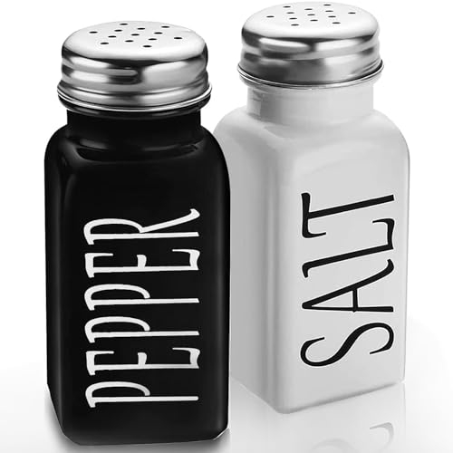 DWTS Farmhouse Ensemble salière et poivrière en verre vintage avec couvercle en acier inoxydable Noir et blanc