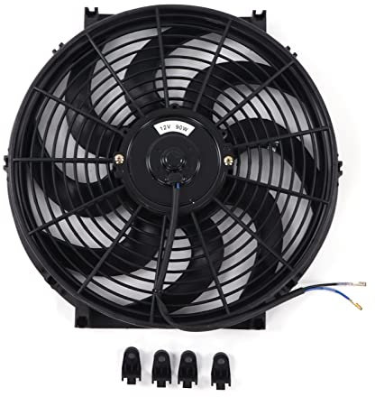Akozon Engine Radiator Fan,14in Universal Engine Cooling Radiator Fan 12V Slim Cooling Fan 90W Engine Fan Mounting Kit With 8 Blades