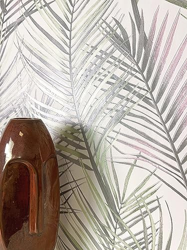 NEWROOM carta da parati Grigio chiaro Giungla Tessuto non Tessuto - Moderno Verdi Rosa Palme Foglie Tropicale