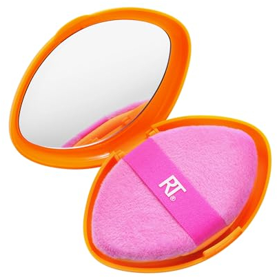 Real Techniques Miracle 2-in-1 Puderquaste+Reiseetui, doppelseitiger Puff zum Mischen von Make-up, Gummiband, Präzisions-Make-up-Schwamm und Puderquaste, für Flüssigkeiten,2 Stück