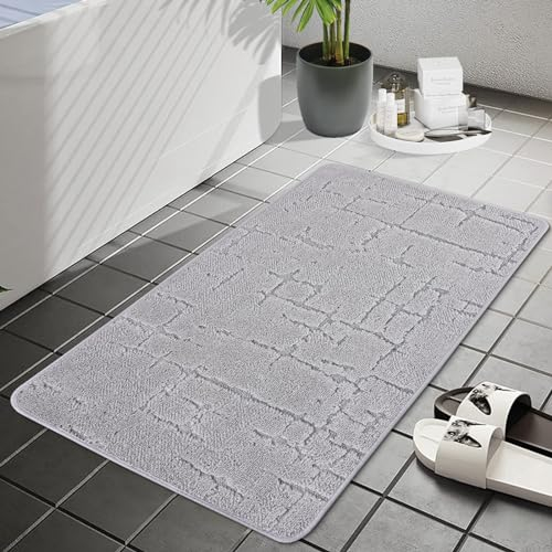 Taywes Alfombra de baño absorbente, lavable, antideslizante, alfombrilla de baño y alfombra de baño con suelo de caucho natural en gris (51 x 78 cm)