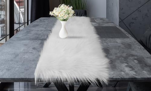 Tischläufer Kunstfell Größen und Ausführungen, Tischand, Mitteldecke (Creme-weiß, 33x140 cm)