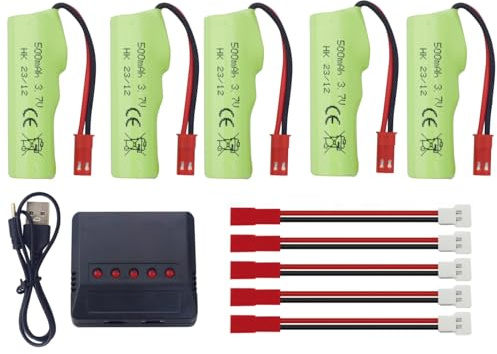 5PCS 3.7V 500mAh Li-ion Batterie mit einem 5-in-1 Ladegerät für Huina 1337 1338 1516 1517 Fernsteuerungs-Ingenieurfahrzeug RC Fernbedienung Spielzeugauto