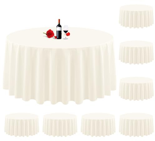 Packung mit 8 runden Tischdecken, 305 cm, elfenbeinfarben, knitterfrei, waschbar, weiße Tischdecke aus Polyester, Tischdecke für Hochzeitsfeier, Restaurant, Buffet