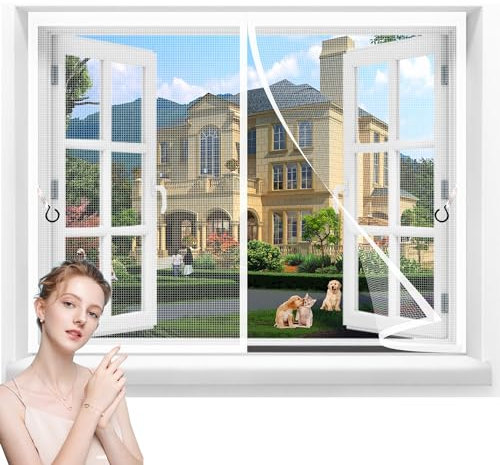 Zanzariera Magnetica Finestra 185x120cm Porta Zanzariere a Rullo Magnetico Pieghevole su Misura Facile Montaggio per Porta Ingresso del Balcone Bianco