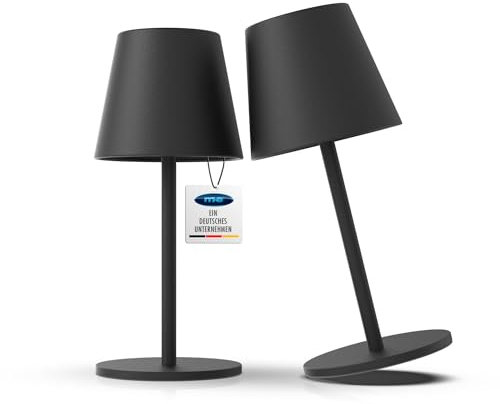 m-e LUNA-80-S, 2er-Set dimmbare kabellose LED Akku-Tischleuchte, 5200mAh, 8-72 Std Leuchtdauer, höhenverstellbar (5 Höhen),Touch-Sensor, Warmweiß & Farbwechsel (7 Farben) (Schwarz)