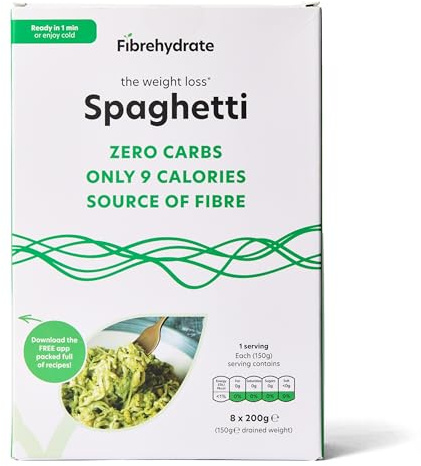 Fibrehydrate Konjac Spaghetti (8 Pack) – Low Carb Pasta Alternative, Vegan, Gluten Free, Keto Friendly, High Fibre, 9 Calories Per Serving, Primal Living