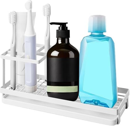 LAWALEISHE Toothbrush Holder, Electric Toothbrush Toothpaste Stand with Removable Drip Tray, Carbon Steel Tooth Brush Holder for Bathroom Organiser Storage (White)