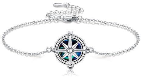 POPLYKE Kompass Armband für Frauen Sterling Silber Graduation Armband Abalone Schmuck für Damen Herren