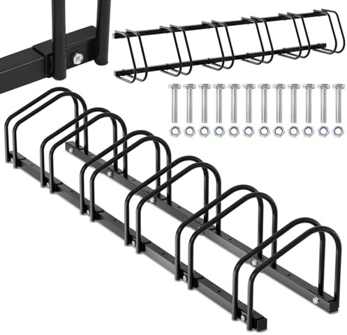 Izrielar Fahrradständer für 6 Fahrräder, Fahrradständer Boden mit 30cm Radabstand für 35-55 mm Reifenbreite, Fahrradhalter Aufstellständer für Boden und Wandmontage, Schwarz