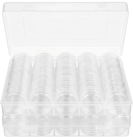 200 Stück Münzkapseln 26mm für 2 Euro Münzen Box Kapseln Aufbewahrung | Kunststoff Münzaufbewahrung Münzen Hüllen Münzhalter Kapseln für Sondermünzen Sammlermünzen Gedenkmünzen (200+Box)