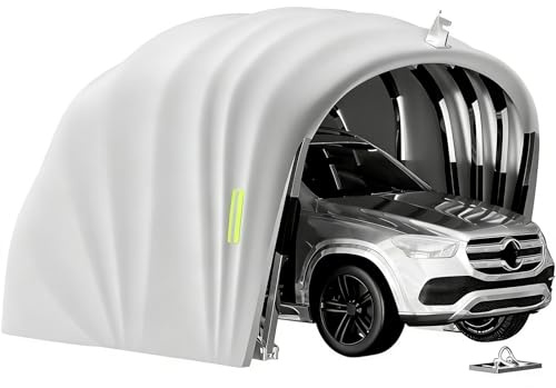 Abri de Voiture Semi-Automatique Pliable en Acier Inoxydable, Garage Mobile Extérieur 5,9 × 2,7m, Carport Imperméable Anti-UV avec Verrou au Sol, Gris, pour Voitures SUV