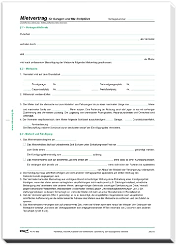 RNKVERLAG 553/10 - Mietvertrag für Garagen und Stellplätze, 4 Seiten, DIN A4, 10 Verträge