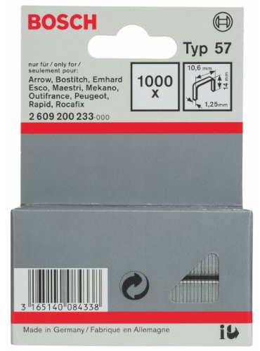 Bosch Accessories Professional 1000x Flachdrahtklammer Typ 57 (Natürliche Materialien, Beschichtungsstoff, 10.6 x 1.25 x 14 mm, Zubehör Tacker)