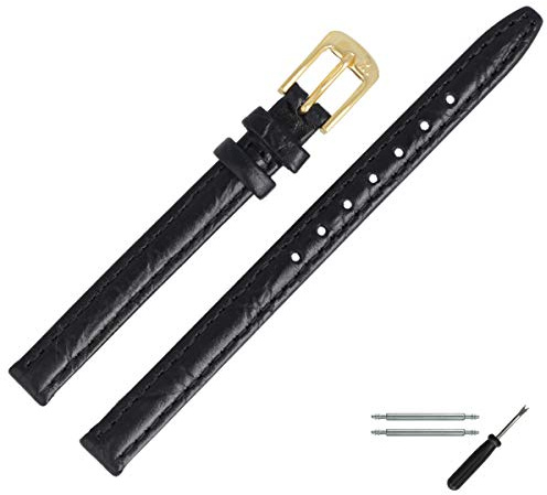 MARBURGER Uhrenarmband 8mm Leder Kroko (Caiman) Prägung Mit Naht - Werkzeug Montage Set 52908