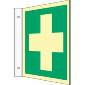 Schild Fahnenschild Erste Hilfe gem. ASR/BGV/DIN, langnachleuchtend PVC 14,8x14,8 cm (Rettungschild, Hinweisschild, Unfall) praxisbewährt, wetterfest