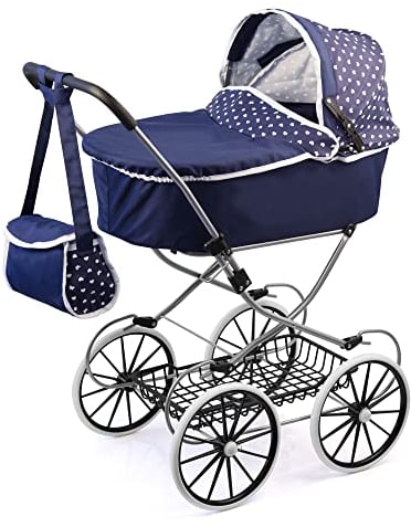 Bayer Design 12151AA Puppenwagen Classic Deluxe, Tasche, blau, klassisch, Vintage Kinderpuppenwagen