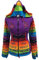 SHOPOHOLIC FASHION Giacca da Festival Hippie con Cappuccio e Toppa a Forma di Fiore con Maniche Arcobaleno da Donna - Viola, S