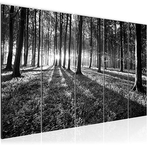 Runa Art Wandbild XXL Wald Landschaft Schlafzimmer Wohnzimmer 200 x 80 cm Schwarz Weiss 5 Teilig - Made in Germany - 605755c