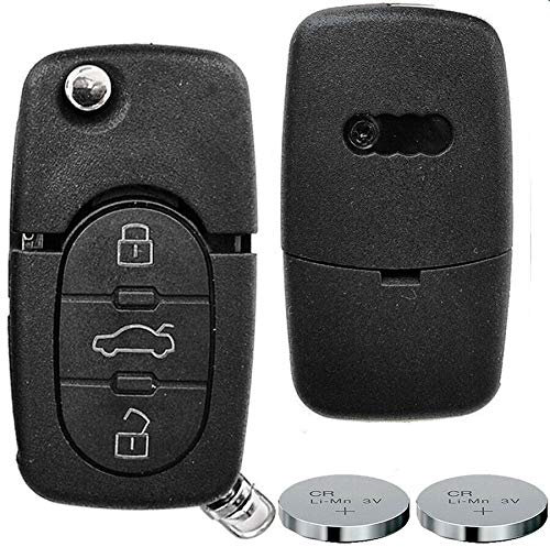 Folding Key Shell Key Remote Key Fob 3 Buttons + 2x CR16 battery for Audi