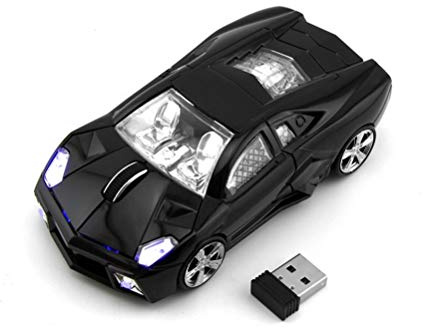 Cool Sports Car Shape 2.4Ghz Wireless Mouse 3 Button 1600DPI Optical Office Mice with USB Receiver for PC Laptop Computer (Black)