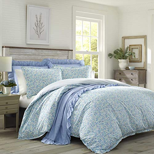 Laura Ashley Queen-Bettwäsche-Set, wendbare Baumwoll-Bettwäsche mit passenden Kissenbezügen, leichte Baumwoll-Bettwäsche für alle Jahreszeiten (Jayne Winter Green, Queen)