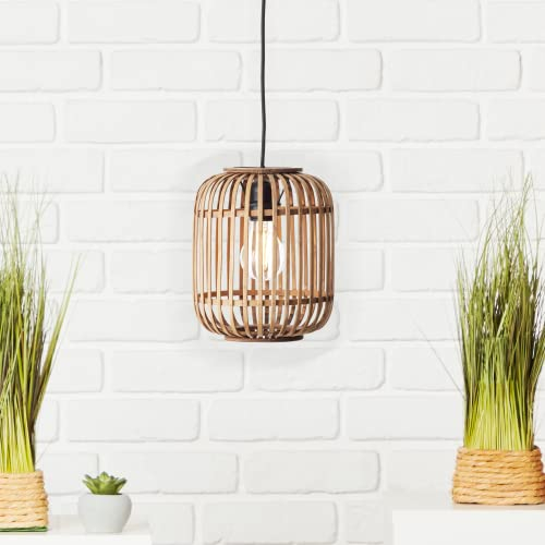 Lightbox Rattan Pendelleuchte - Moderne Hängeleuchte im Boho Stil - E27 Fassung für max. 40W Leuchtmittel - für eine Galerie -hellbraun/schwarz