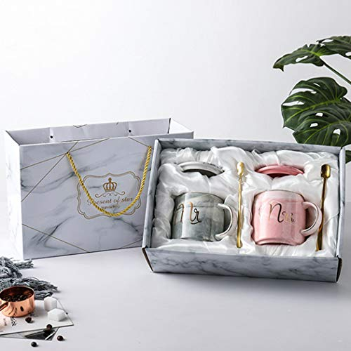 CHIGUO Kaffeetassen Mr and Mrs Tassen Set Keramik Becher Geschenkbox 360ML Geschenk zum Weihnachten, Thanksgiving, Valentinstag, für Hochzeit, Verlobungen, Jubiläum, Geburtstage