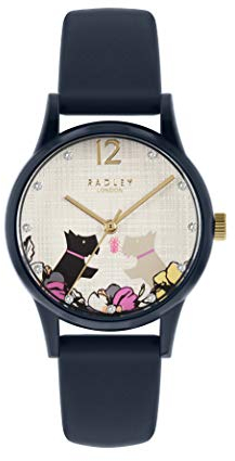 RADLEY Say It with Flowers RY2983 Damen-Armbanduhr mit Silikonarmband, marineblau, küssende Hunde, navy, Modisch, leger