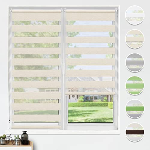 HOMEDEMO Doppelrollo Klemmfix ohne Bohren & mit Bohren, Rollos für Fenster und Tür, Leinen, 90x220cm(BxH), Duo Rollo Klemmrollo lichtdurchlässig, Fensterrollo Sichtschutz