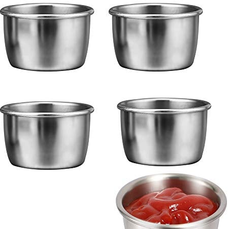 YYAOGANG 4Pcs 304 Stainless Steel Sauce Dishes Reusable Sauce Container Appetizer Dishes Sauce Cups Sushi Soy Dishes, Silver