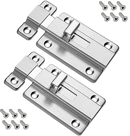 Boulons de Porte, 2 Pcs Verrou de Porte en Acier Inoxydable, Verrou de Sécurité Verrouillage avec 12 Vis pour Portes Encastrées Chambre Salle De Bains Toilette