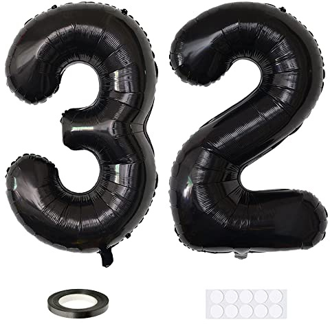Xihuimay 40 Nummer 32 Folienballon Zahl 32 Luftballon Ziffer 32. Geburtstag Ballon 100cm Riesen Ballons Luft oder Helium Digitaler Ballon für Mädchen Junge Jubiläum Feierliche Anlässe, Schwarz XXL