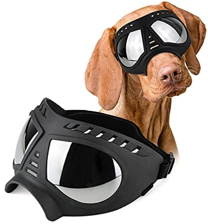 JIALI7SEC Hundebrille, Mittlere oder Große Hunde-Sonnenbrille, Anti-UV, Wasserdicht, Winddicht, Schneefest, Augenschutz, Hundeskibrille für Lange Schnauze Hunde (Schwarz)