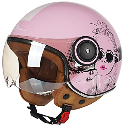 DCLINA Retro Style Motorrad Open Face 3/4 Helm mit Sonnenblende für Chopper Scooter Cruiser, Motorrad Halbhelm, ECE Certified Herren und Damen Vintage Moped Helm für Four Seasons
