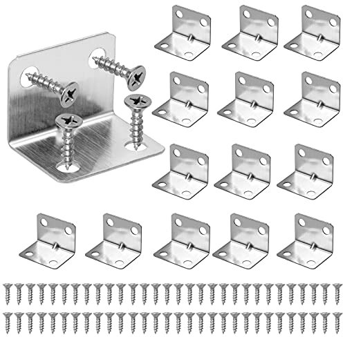 L Bracket - Vaktop 15PCS Angle Brackets, Stainless Steel Corner Brackets, 90 Degree Corner Brace with 60 Screws, Metal Bracket for Wood Furniture Fixing and Repairing (Silver, 23*23*30mm)