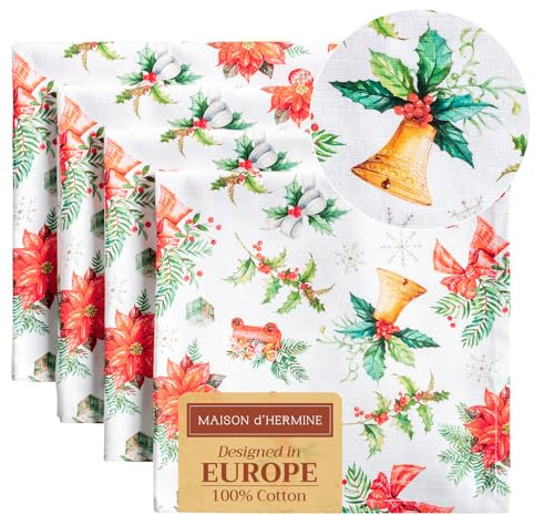 Maison d'Hermine Stoffservietten 100% Baumwolle (45 cm x 45cm, 4er-Set) | Wiederverwendbar, quadratisch, waschbar, ideal für Dinnerpartys, Hochzeiten, Thanksgiving und Weihnachten - Chromo