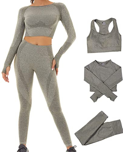 DONYKARRY Ensemble De Vêtements De Sport Sans Couture Pour Femme, Pantalon à Manches Longues, Pantalon De Yoga, Entraînement Sportif, Haut Court Avec Trou Pour Le Pouce
