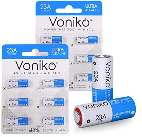 Voniko Alkaline Battery 23A - Ultra 23A Batteries (12-Pack) - Long Lasting 12 Volt A23 Battery for Doorbells and Power Remote